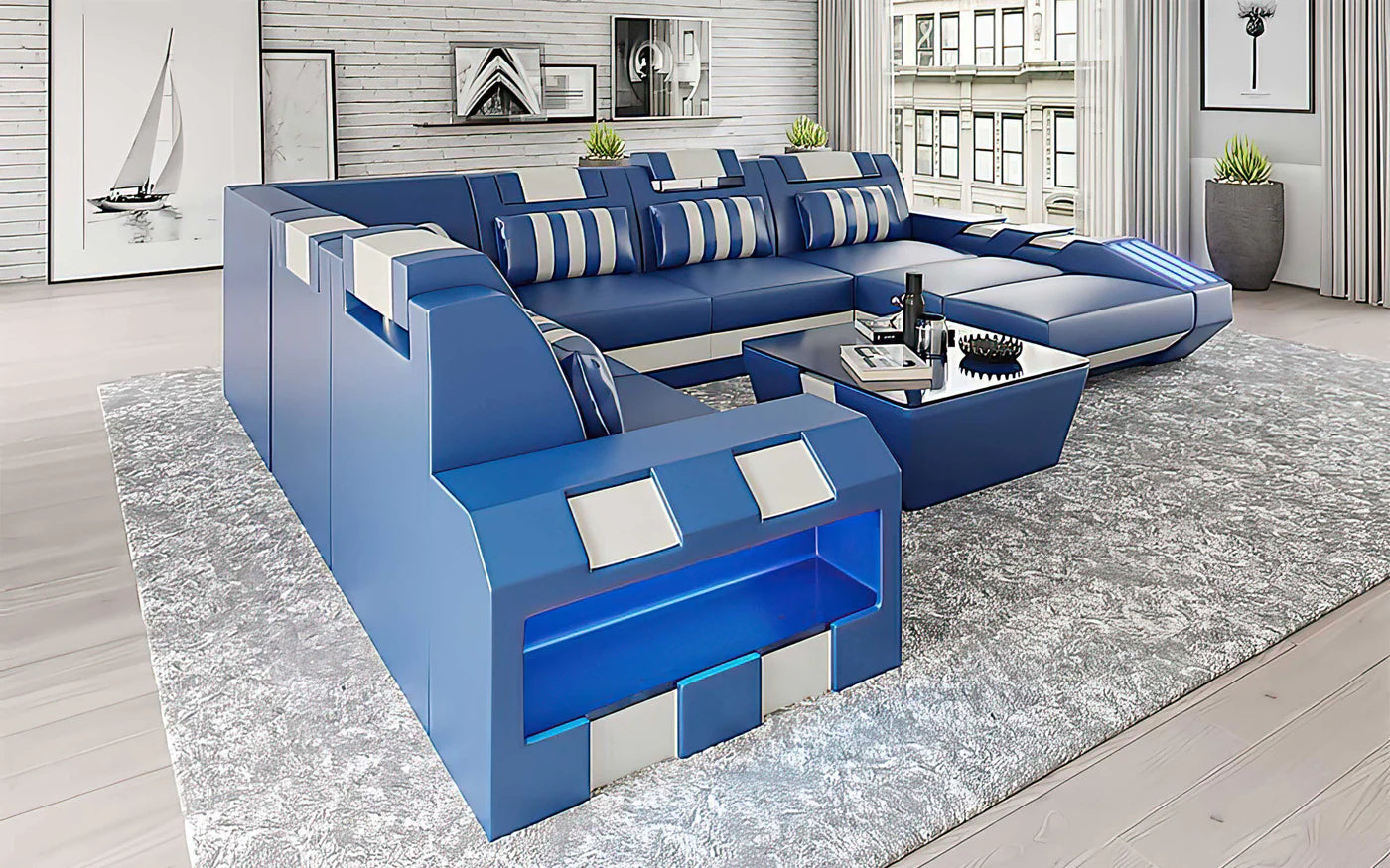 Cosmo Modern Leather Sectional Divano