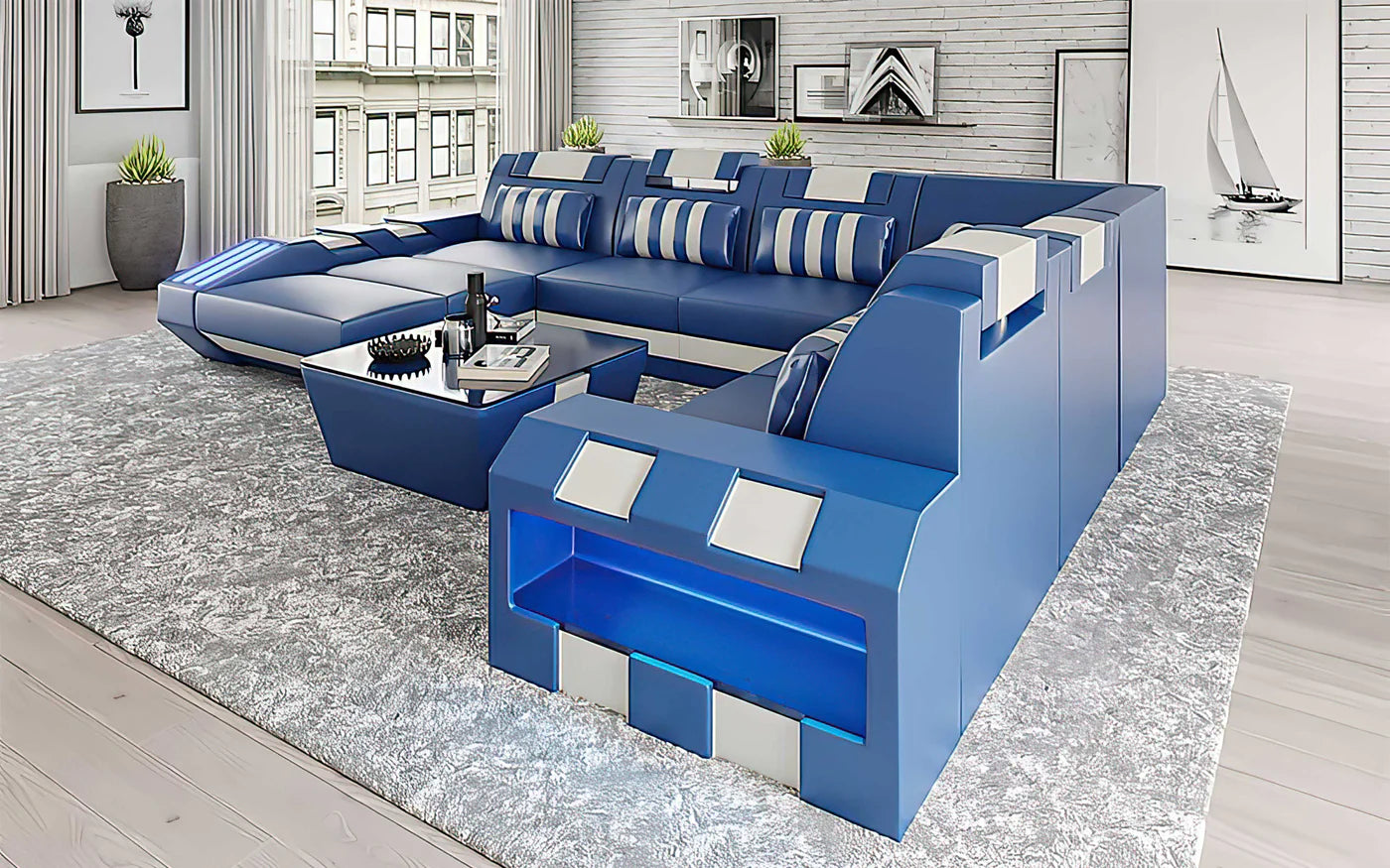 Cosmo Modern Leather Sectional Divano