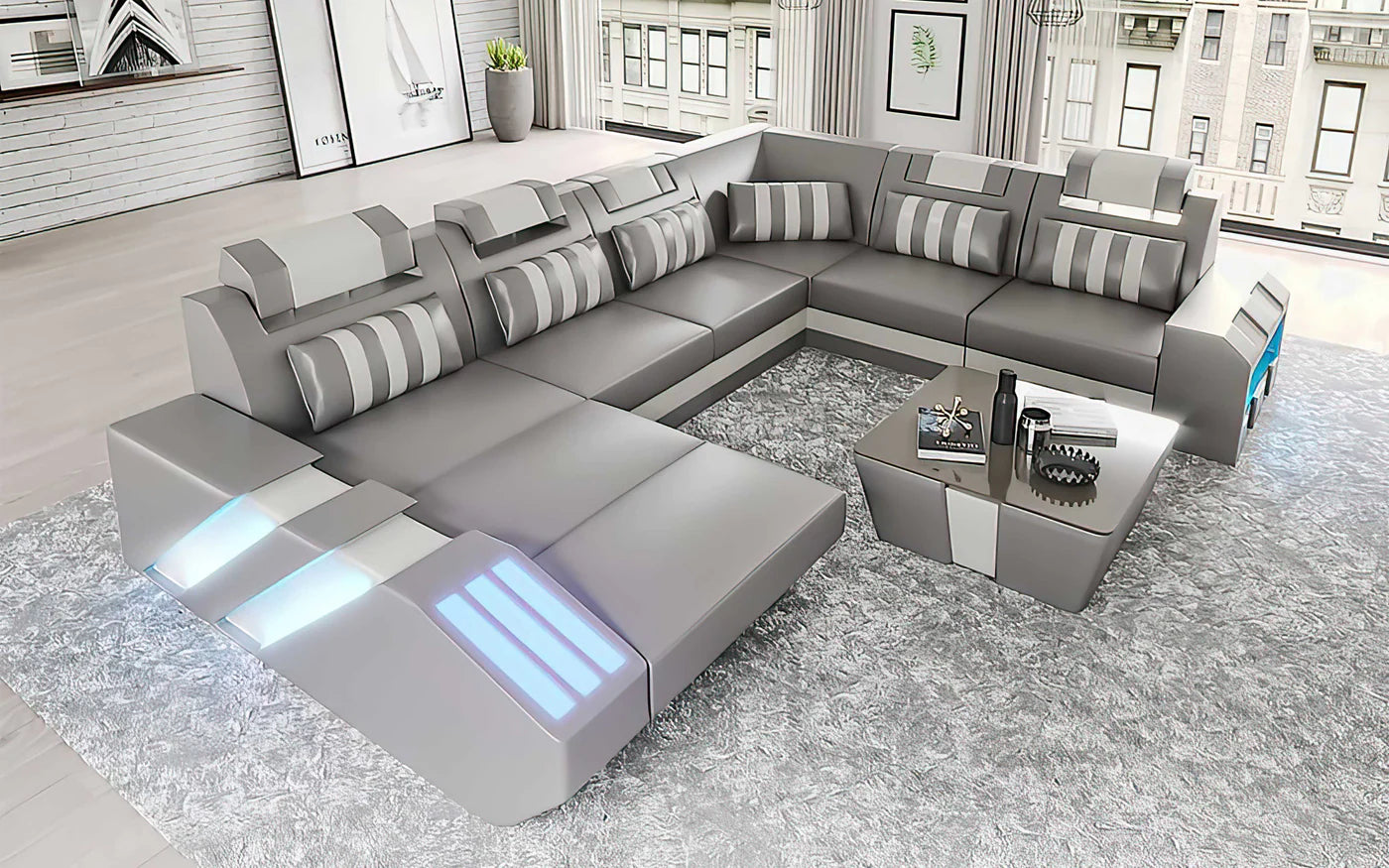 Cosmo Modern Leather Sectional Divano