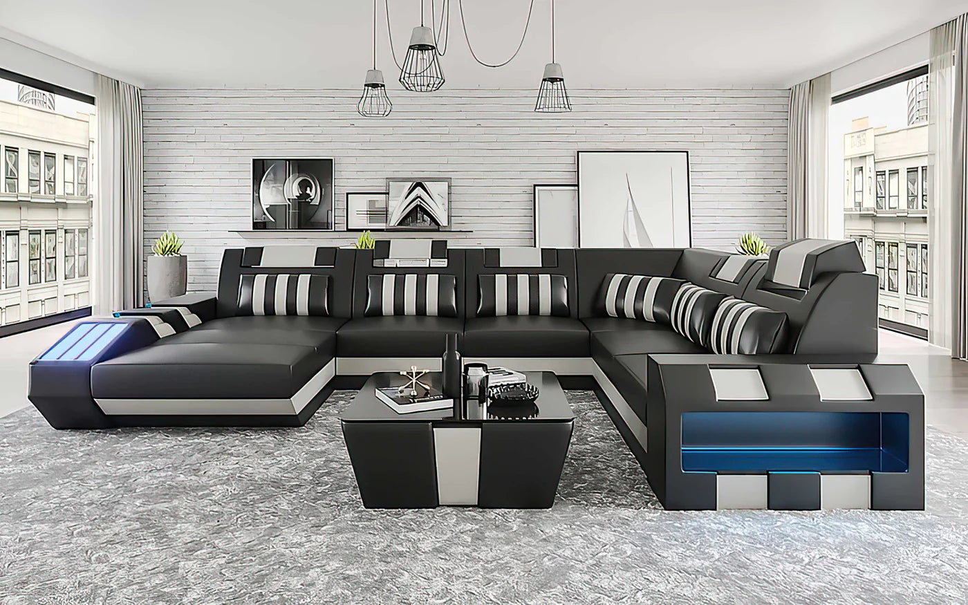 Cosmo Modern Leather Sectional Divano