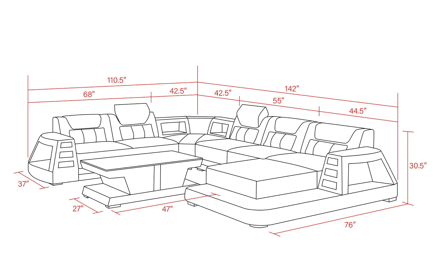 Ozzy Modern Leather Sectional Divano