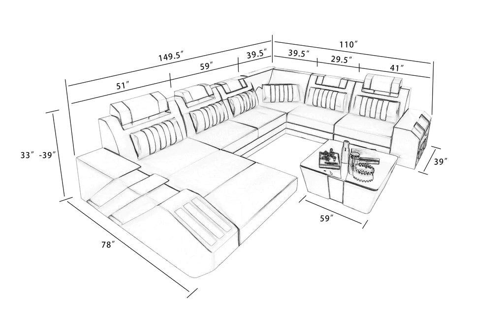 Cosmo Modern Leather Sectional Divano