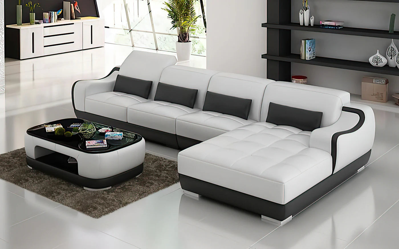 Amir Small Modern Leather Sectional Divano