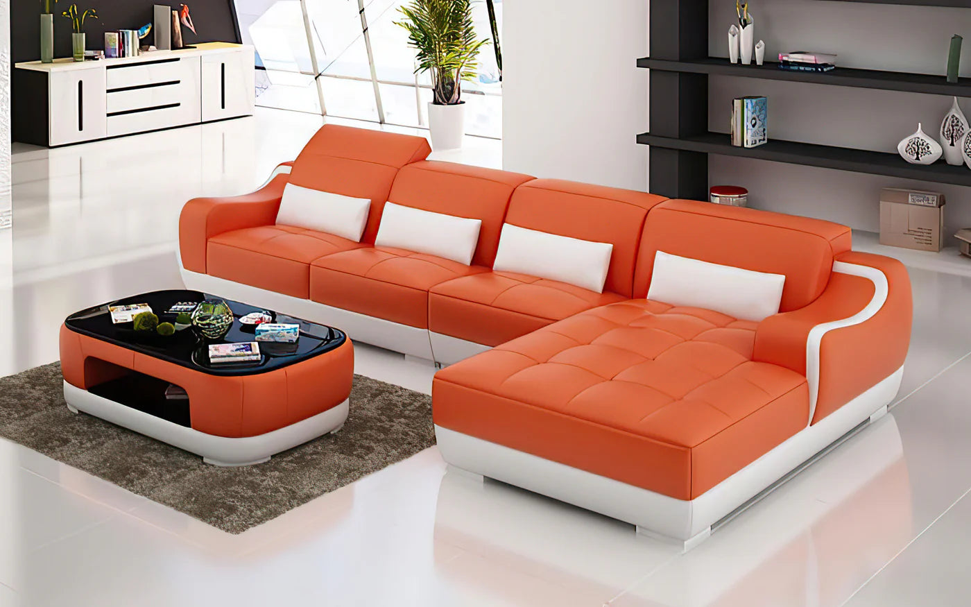 Amir Small Modern Leather Sectional Divano