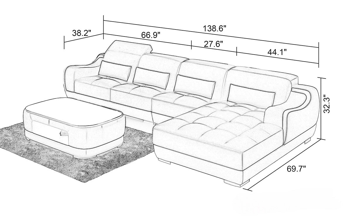 Amir Small Modern Leather Sectional Divano